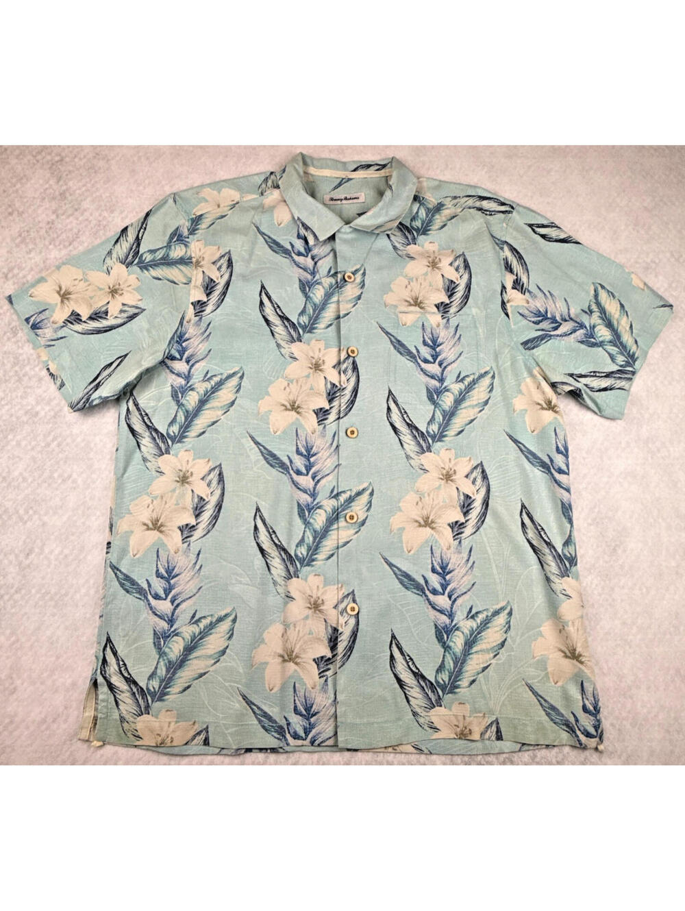 Tommy Bahama TB93 Silk Mens Large Blue Floral Tropical Camp Shirt
